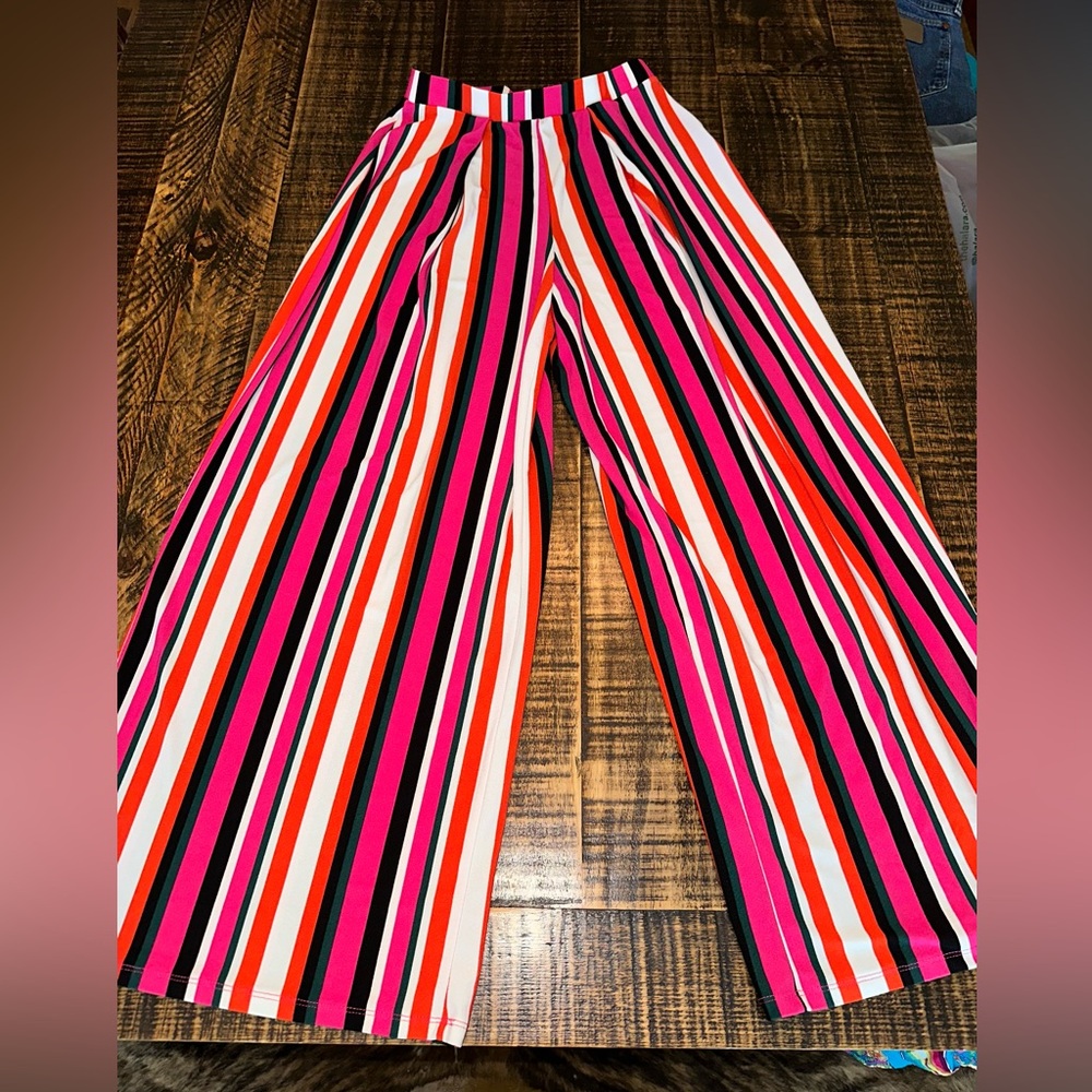 Wide Leg Striped Pants in Pink & Red - Women's